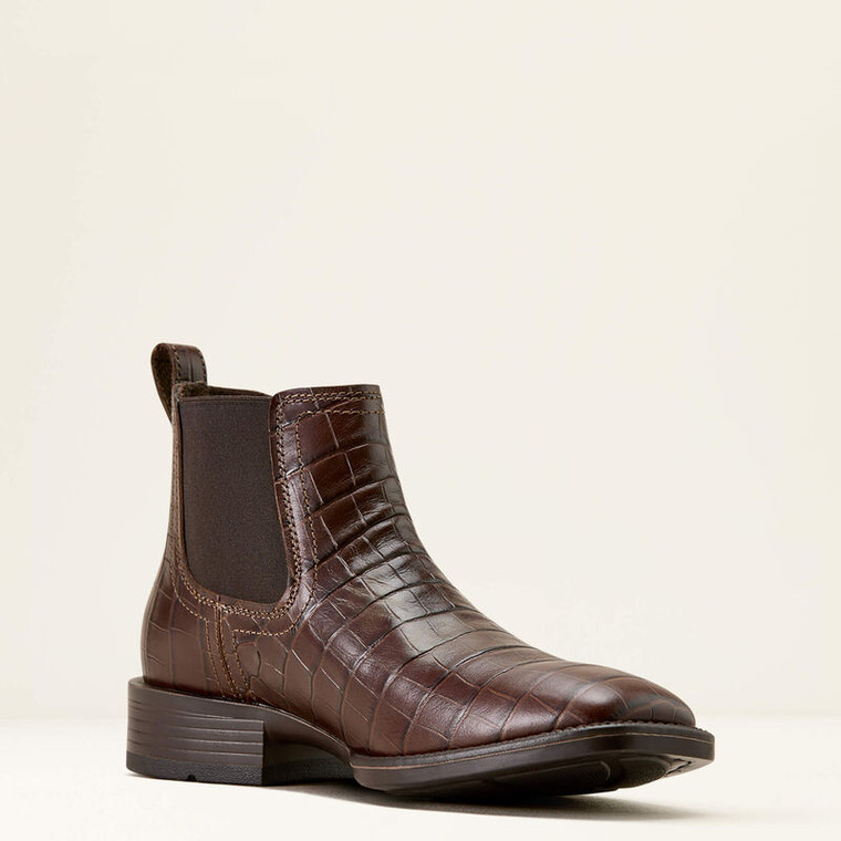 Ariat Men’s Booker Chelsea Wide Square Toe Western Boot  Chocolate Croc Print 10074162