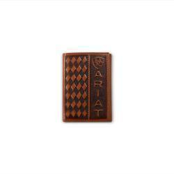 ARIAT MENS TRIFOLD STYLE WALLET DIAMOND EMBOSSED BROWN A3568502