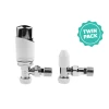 Thermostatic Angled Radiator Valve + L/S 15mm White/Chrome Twin Pack