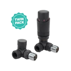 Thermostatic Corner Radiator Valve 15mm Matt Black Twin Pack