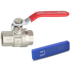 Female lever ball valve with red and blue handle