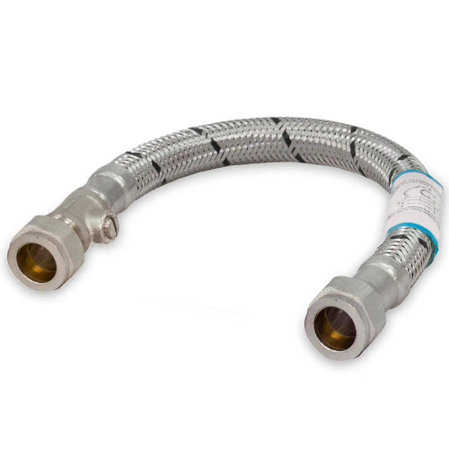 Hyddro-Tube to Tube Flexible Tap connector with Isolating Valve 15mm x 15mm - 30cm