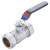 Lever ball valve with black handle and red and blue bands