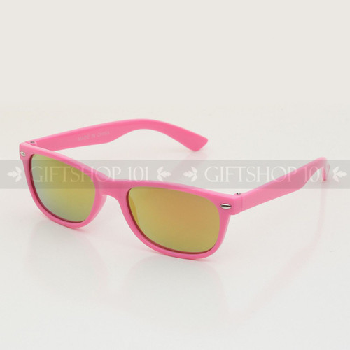 Retro Square Shape Mirror Lens Color Kids Sunglasses K63RV Pink Frame Orange Lens