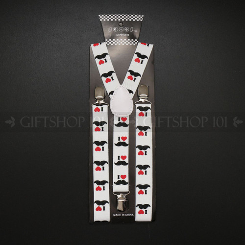Suspenders Elastic - i Love Mustache / White