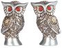 2.75 Inch Pair Of Silver and Bronze Owl with Gems 2Pc Set