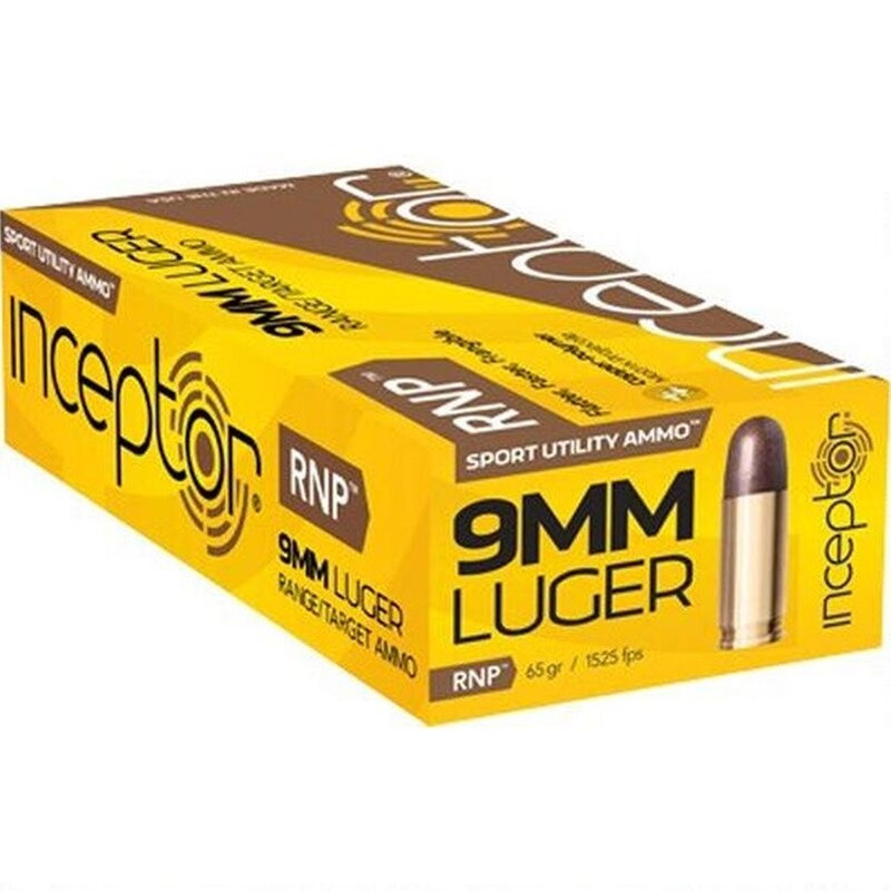 Inceptor 9mm +P Ammunition 65 Grain RNP Copper Polymer 50 Rounds