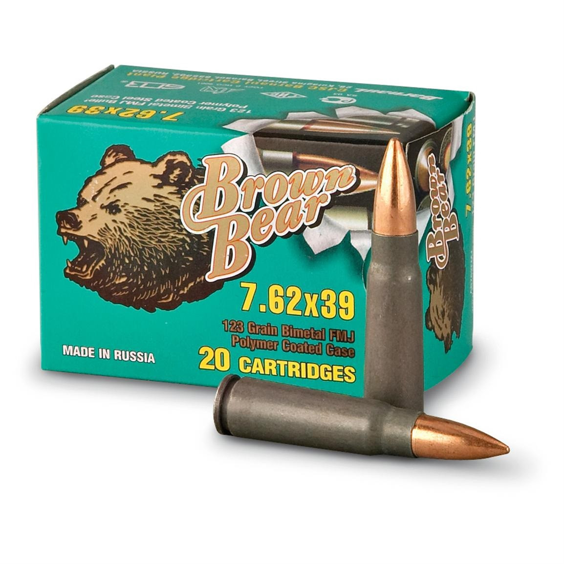 Brown Bear 7.62x39 Ammunition AP762FMJ 123 Grain Full Metal Jacket