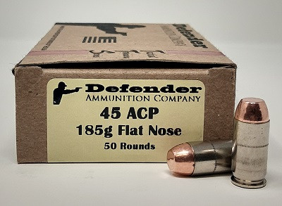 Round nose round 6’4” 45L Defender 45 ACP *Remanufactured* Ammunition DEF45185FNR 185 Grain