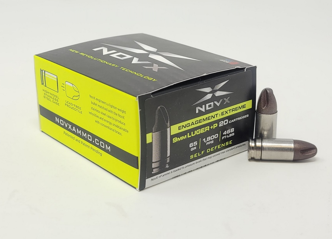 NovX 9mm +P Ammunition NOVX9EEPSS20 65 Grain Self Defense Copper