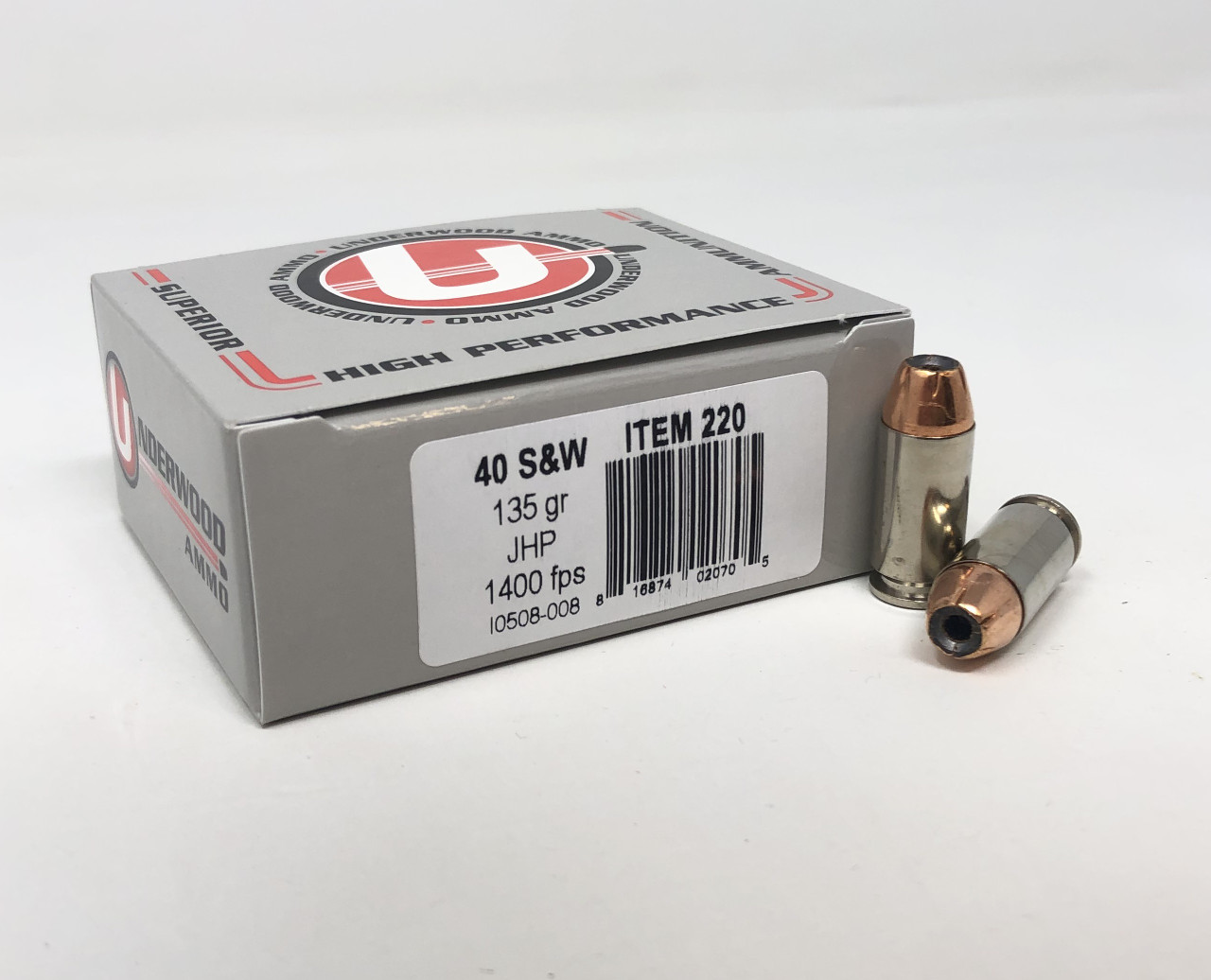Underwood 40 S&W Ammunition 135 Grain Jacketed Hollow Point UW220