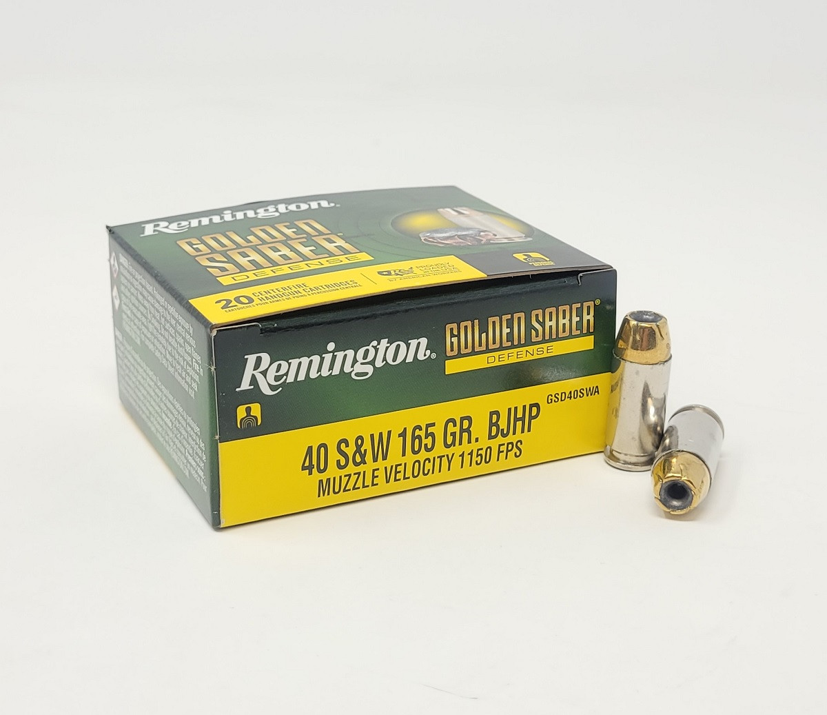 Remington 40 S&W Ammunition Golden Saber Defense GSD40SWA 165