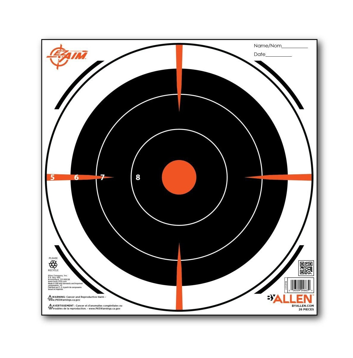 Allen EZ Aim 8 Inch Paper Bullseye Target AL15246 Black/Orange/White 26 ...