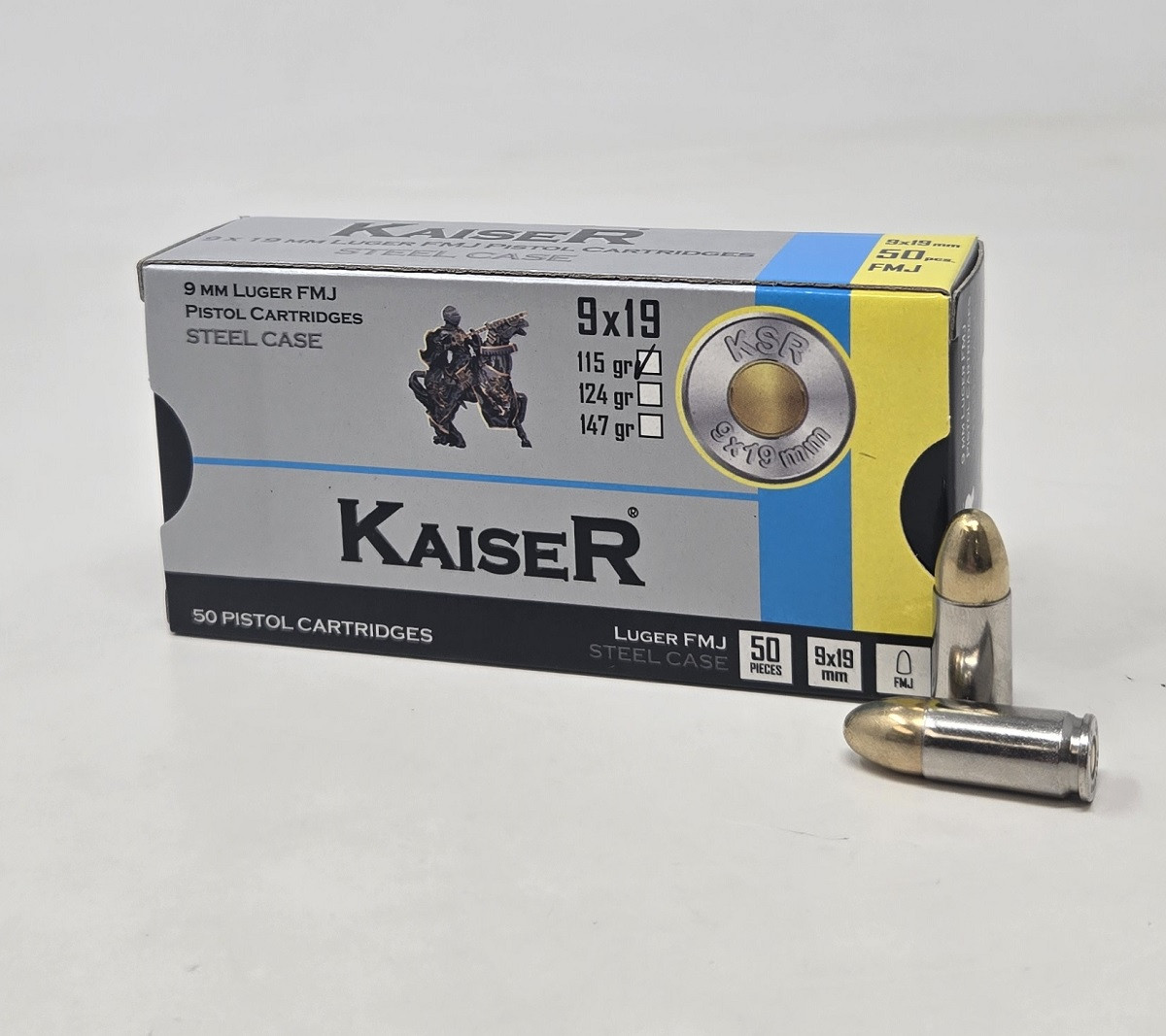 キューバ産　ゾウムシ　9mm Kaiser 9mm Ammunition Steel Case KSR9MM115 115 Grain Full Metal