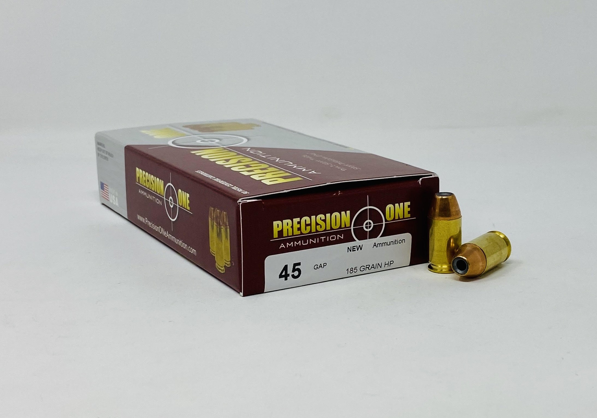 Precision One 45 Auto Rim Ammunition PONE1539 185 Grain Jacketed Hollow ...