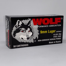 Wolf 9mm Ammunition 115 Grain Full Metal Jacket CASE 1,000 Rounds