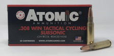 Atomic 308 Win Ammunition Tactical Cycling Subsonic ATOM00472 260 Grain Round Nose Soft Point 50 Rounds