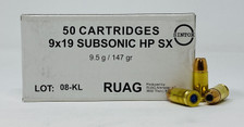 Ruag 9mm Ammunition 270640050 147 Grain Subsonic Hollow Point 50 Rounds