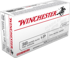 Winchester 38 Super Auto +P Ammunition Q4205 130 Grain Full Metal Jacket 50 Rounds