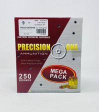 Precision One 9mm Luger Ammunition PONE1241 125 Grain Jacketed Hollow Point Mega Pack 250 Rounds