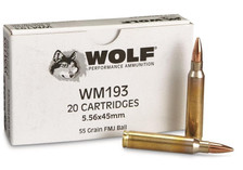 Wolf 5.56x45mm NATO Ammunition WPAWM193FMJ WM193 55 Grain Full Metal Jacket CASE 1000 Rounds