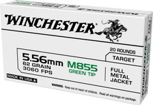 Winchester 5.56x45mm NATO M855 Ammunition USA855K 62 Grain Full Metal Jacket Green Tip CASE 1000 Rounds