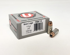 Underwood 9mm Luger Ammunition 115 Grain Jacketed Hollow Point UW115 20 Rounds