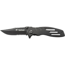 Smith & Wesson Extreme Ops Folding Knife SWA24S 3.1" Black Combo Clip Point Blade with Black Aluminum Handle