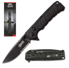 Elite Tactical Backdraft Serrated Manual Folding Knife ETFDR011BKSCS Black