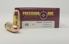 Precision One 45 Auto Ammunition REMAN 230 Grain Full Metal Jacket PACK 500 rounds