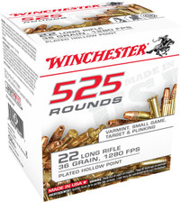 Winchester 22 Long Rifle Ammunition 22LR525HP 36 Grain Plated Hollow Point CASE 5250 Rounds