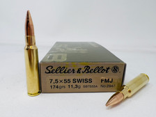 Sellier & Bellot 7.5x55 Swiss Ammunition SB7555A 174 Grain Full Metal Jacket 20 Rounds