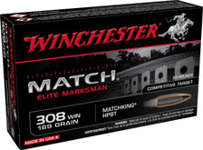 Winchester 308 Win Ammunition Match Elite Marksman S308M2 169 Grain Matchking Hollow Point Boal Tail 20 Rounds