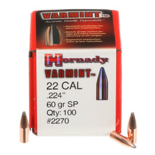 Hornady 22 Cal (.224 Dia) Reloading Bullets Varmint H2270 60 Grain Soft Point 100 Pieces
