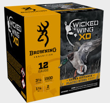 Browning 12 Gauge Ammunition Wicked Wing XD Waterfowl B193411242 3-1/2" #2 Plated Steel Shot 1-1/2oz 1500fps 25 Rounds