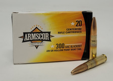 Armscor 300 AAC Blackout Ammunition ARM50452 Subsonic 220 Grain Boat Tail Hollow Point 20 Rounds