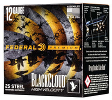 Federal Premium 12 Gauge Ammunition Black Cloud FS Steel Waterfowl PWBXH143BB 3" BB Shot 1-1/8oz 1635fps 25 Rounds