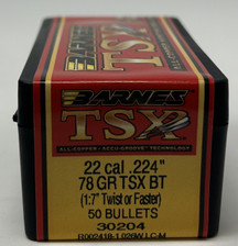 Barnes 224 Valkyrie (.224 Dia) Reloading Bullets Copper TSX B30204 78 Grain Boat Tail Hollow Point 50 Pieces