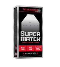 Winchester 9mm Ammunition Super Match SM9FN147 147 Grain Flat Nose Full Metal Jacket 50 Rounds