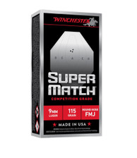 Winchester 9mm Ammunition Super Match SM9RN115 115 Grain Round Nose Full Metal Jacket 50 Rounds