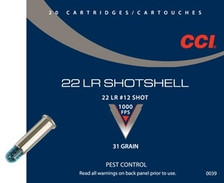 CCI 22LR SHOTSHELL, CCI 0039, #12 Shot, 31gr, BRICK 200 rounds