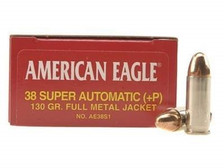 Federal 38 Super Auto +P Ammunition American Eagle AE38S1 130 Grain Full Metal Jacket 50 rounds