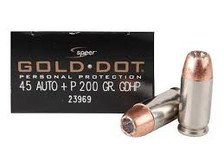 CCI Speer 45 Auto +P Ammunition CCI23969 Gold Dot 200 Grain Jacketed Hollow Point 20 rounds