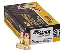 Sig Sauer 9mm Ammunition Elite Ball E9MMB1-50 115 Grain Full Metal Jacket 50 rounds