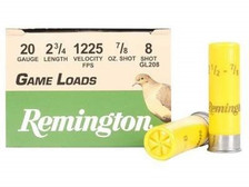 Remington 20 Gauge Ammunition Game Loads GL206 2-3/4” 8 Shot 7/8oz 1225fps 25 Rounds