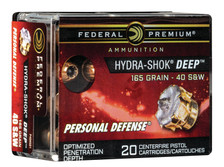 Federal 40 S&W Ammunition Personal Defense P40HSD1 165 Grain Hydra-Shok Deep Hollow Point 20 Rounds