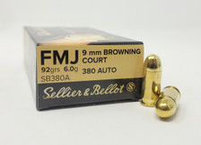 Sellier & Bellot 380 Auto Ammunition SB380A 92 Grain Full Metal Jacket Case of 1000 Rounds