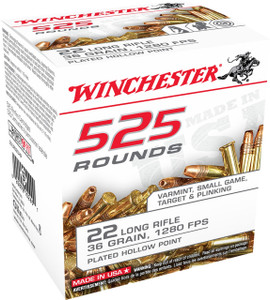 Winchester 22 Long Rifle Ammunition 22LR525HP 36 Grain Plated Hollow Point CASE 5250 Rounds - Free Shipping with Buyer's Club!