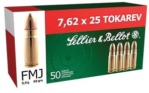 Sellier & Bellot Ammunition 7.62x25mm Tokarev 85 Grain Full Metal Jacket SB762TOK 50 rounds