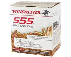 Winchester 22 LR Ammunition USA 22LR555HP 36 Grain Copper Plated Hollow Point Case of 5550 Rounds